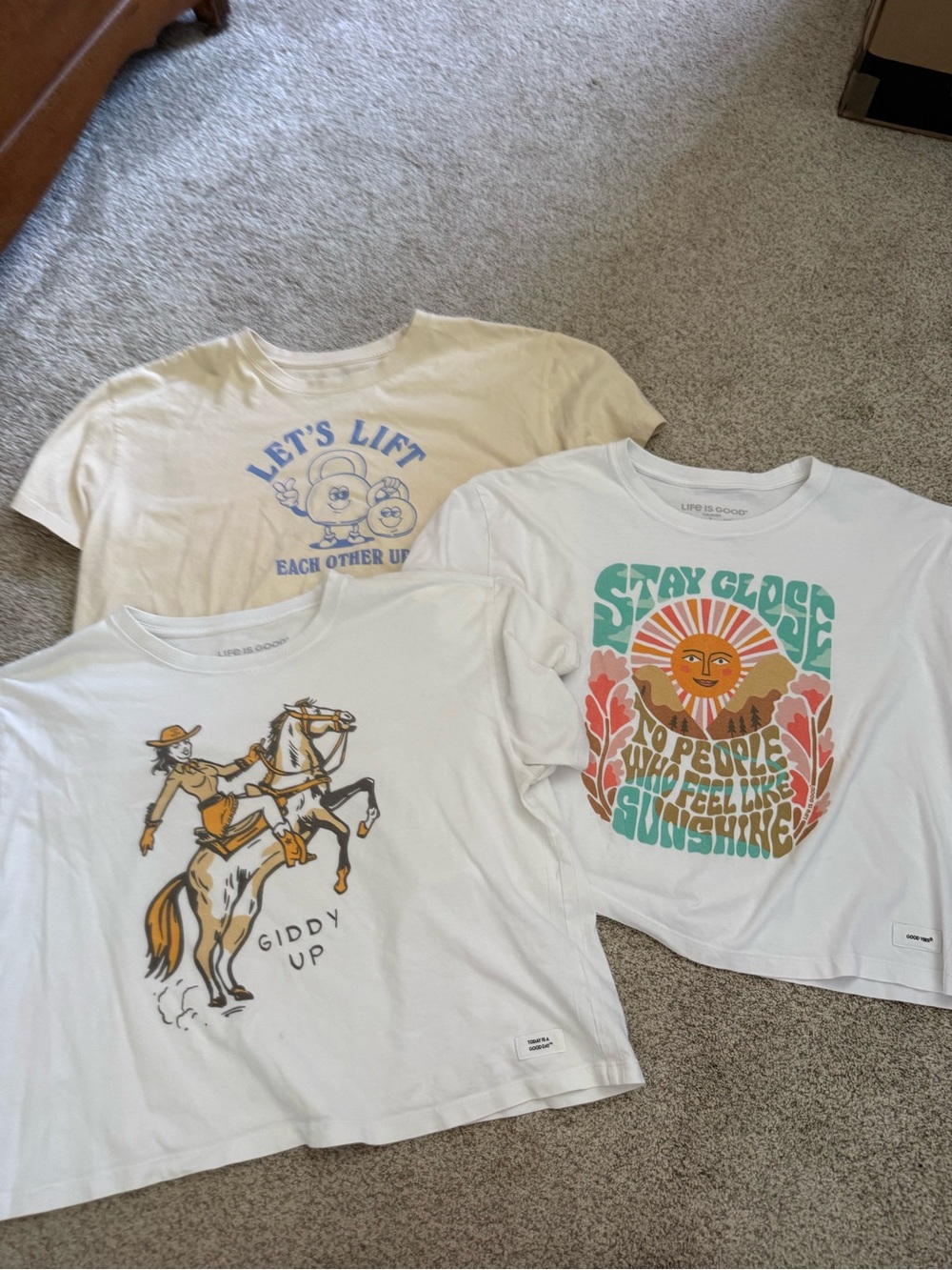 Women’s (L) Life is Good Boxy Tshirt Bundle. Crusher weight. (3)
